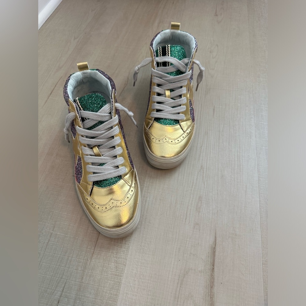 Glittery Mardi Gras colored women’s sneakers by ShuShop size 7.5